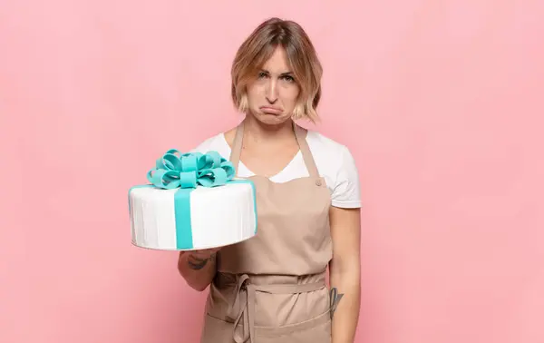 Young Blonde Woman Feeling Sad Whiney Unhappy Look Crying Negative — Stock Photo, Image