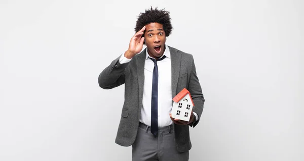 Young Black Afro Man Looking Happy Astonished Surprised Smiling Realizing — Stock Photo, Image