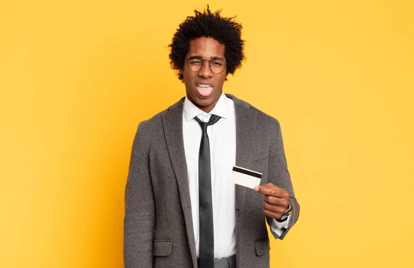 Young Black Afro Man Feeling Disgusted Irritated Sticking Tongue Out — Stock Photo, Image