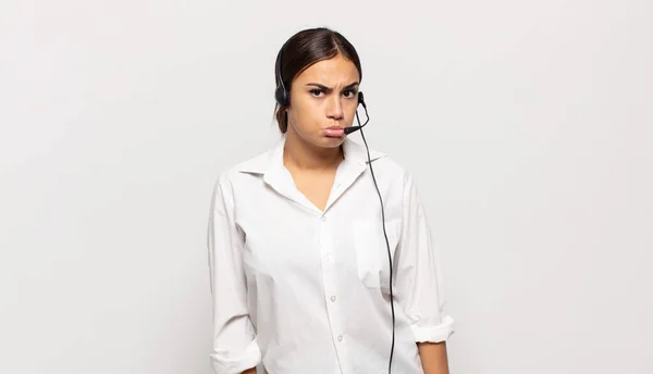 Young Hispanic Woman Feeling Sad Whiney Unhappy Look Crying Negative — Stock Photo, Image