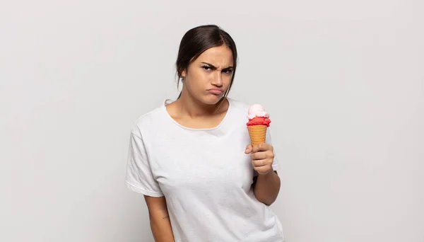 Young Hispanic Woman Feeling Puzzled Confused Dumb Stunned Expression Looking — Stockfoto