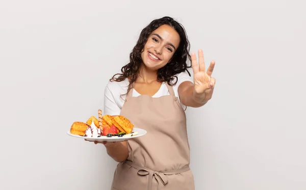 Young Hispanic Woman Smiling Looking Friendly Showing Number Three Third — Stock Photo, Image