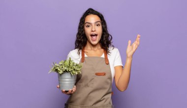 Genç İspanyol kadın mutlu, şaşırmış ve neşeli hissediyor, olumlu bir tavırla gülümsüyor, bir çözüm ya da fikri fark ediyor.