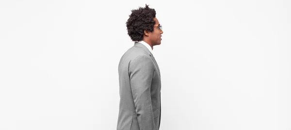 Black Afro Businessmanon Profile View Looking Copy Space Ahead Thinking — Fotografia de Stock