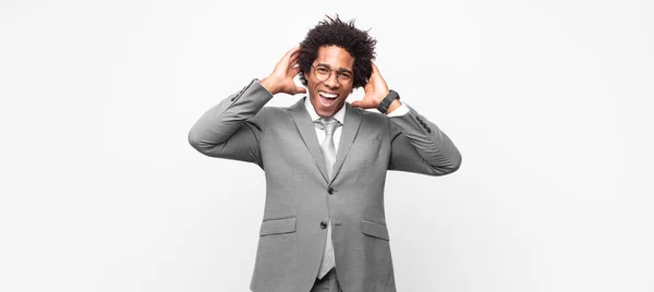 Black Afro Businessmanlooking Happy Carefree Friendly Relaxed Enjoying Life Success — Stock Photo, Image