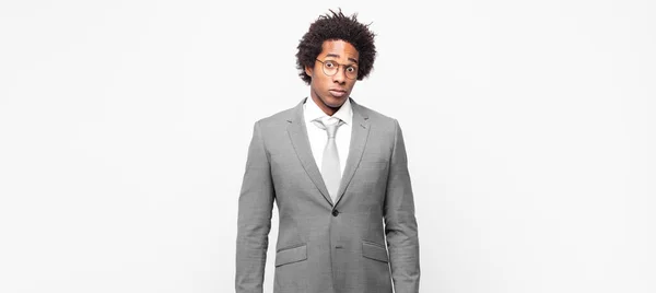 Negro Afro Businessmanlooking Goofy Divertido Con Una Tonta Expresión Ojos — Foto de Stock