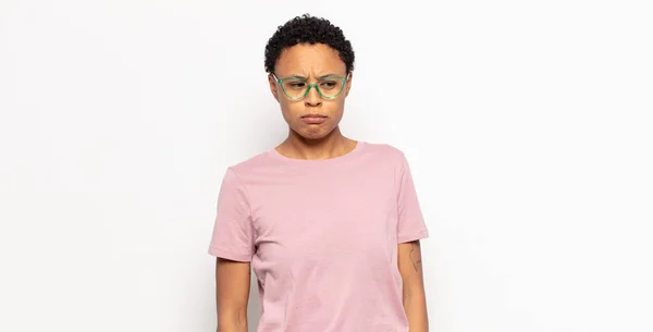 Afro Young Black Woman Feeling Sad Upset Angry Looking Side — Stock Photo, Image