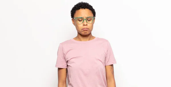 Afro Young Black Woman Feeling Sad Stressed Upset Because Bad — Stock Photo, Image