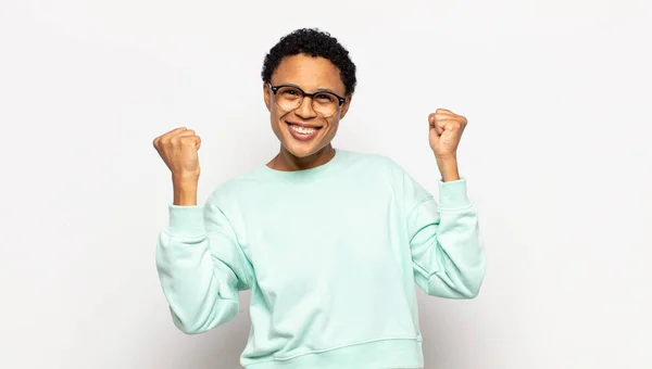 Young Afro Woman Celebrating Unbelievable Success Winner Looking Excited Happy — Stock Photo, Image