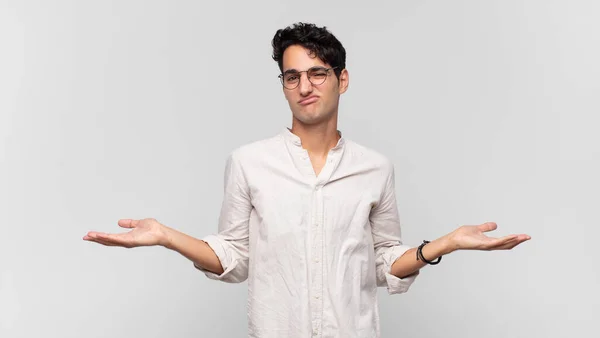 Young Handsome Man Looking Puzzled Confused Stressed Wondering Different Options — Stock Photo, Image