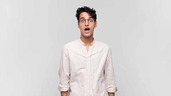 Young Handsome Man Looking Very Shocked Surprised Staring Open Mouth — Stock Photo, Image