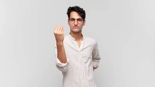 Young Handsome Man Making Capice Money Gesture Telling You Pay — Stock Photo, Image