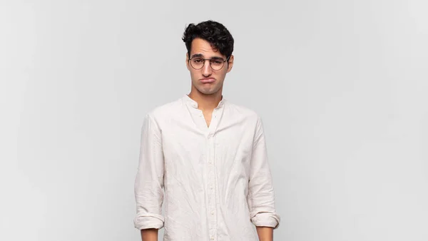 Young Handsome Man Feeling Sad Whiney Unhappy Look Crying Negative — Stock Photo, Image