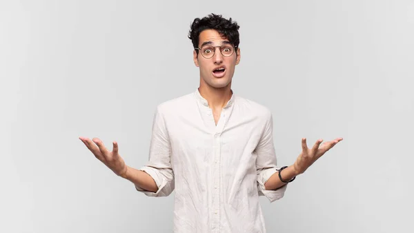 Young Handsome Man Feeling Extremely Shocked Surprised Anxious Panicking Stressed — Stock Photo, Image