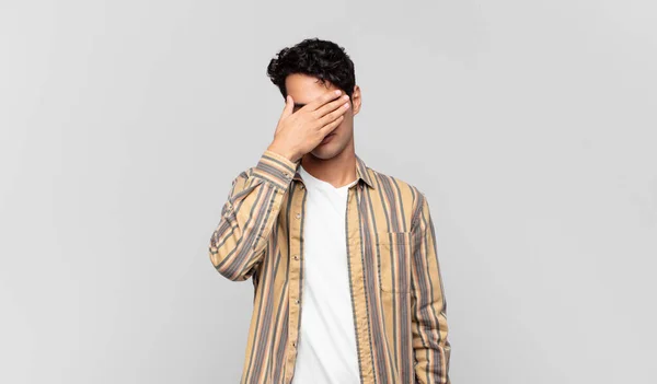 Young Handsome Man Covering Eyes One Hand Feeling Scared Anxious — Stock Photo, Image