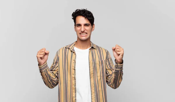Young Handsome Man Feeling Happy Surprised Proud Shouting Celebrating Success — Stock Photo, Image