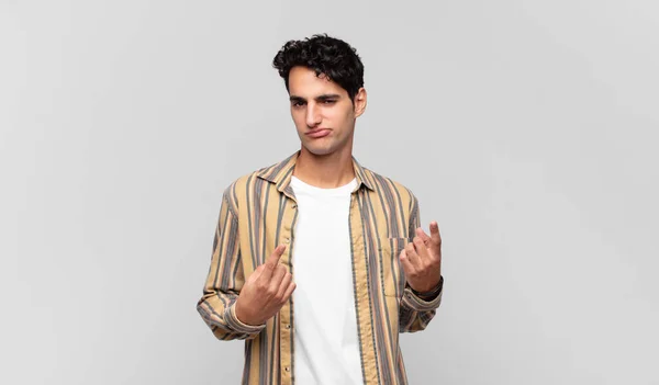 Young Handsome Man Bad Attitude Looking Proud Aggressive Pointing Upwards — Stock Photo, Image