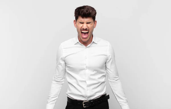 Young Handsome Man Shouting Aggressively Looking Very Angry Frustrated Outraged — Stock Photo, Image