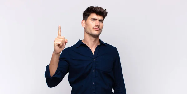 Young Handsome Man Feeling Genius Holding Finger Proudly Air Realizing — Stock Photo, Image
