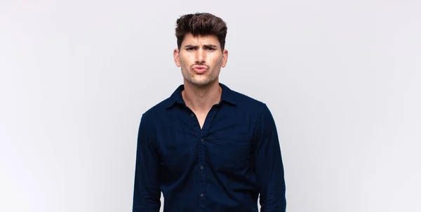 Young Handsome Man Pressing Lips Together Cute Fun Happy Lovely — Stock Photo, Image