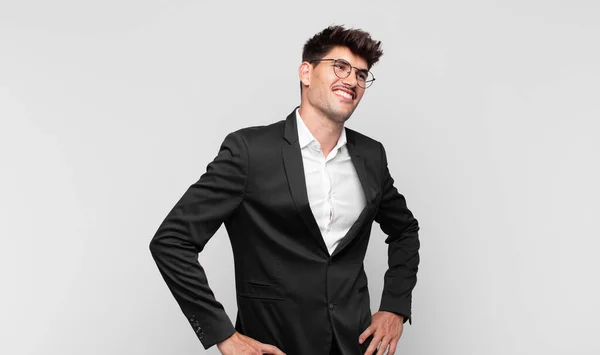 Young Handsome Man Looking Happy Cheerful Confident Smiling Proudly Looking — Stock Photo, Image