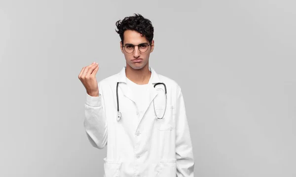 Fiatal Orvos Hogy Capice Vagy Pénz Gesztus Azt Mondja Hogy — Stock Fotó