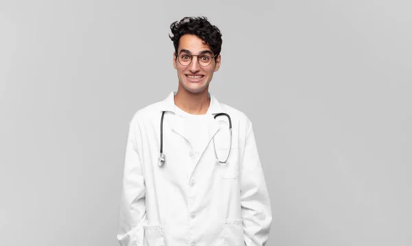 Joven Médico Que Feliz Gratamente Sorprendido Emocionado Con Una Expresión — Foto de Stock