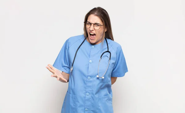 Young Blonde Woman Looking Angry Annoyed Frustrated Screaming Wtf Whats — Stock Photo, Image