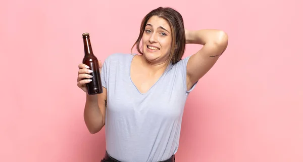 Young Blonde Woman Feeling Stressed Worried Anxious Scared Hands Head — Stock Photo, Image