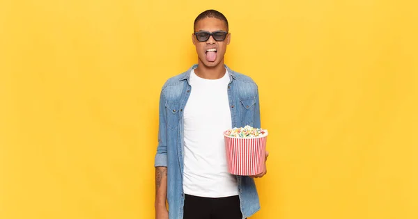 Young Black Man Feeling Disgusted Irritated Sticking Tongue Out Disliking — Stock Photo, Image