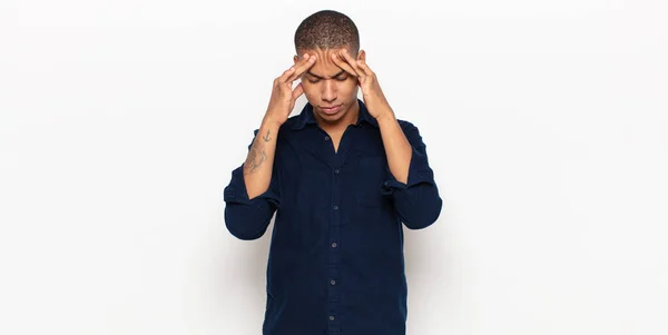 Young Black Man Looking Stressed Frustrated Working Pressure Headache Troubled — Stock Photo, Image