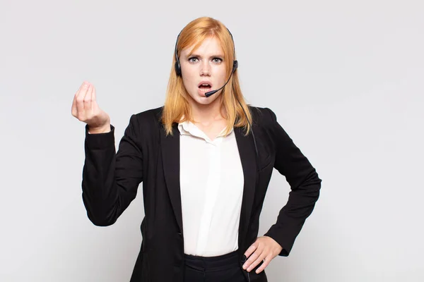 Pretty Woman Making Capice Money Gesture Telling You Pay Your — Stock Photo, Image