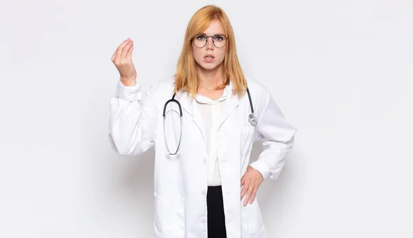 Pretty Woman Making Capice Money Gesture Telling You Pay Your — Stock Photo, Image