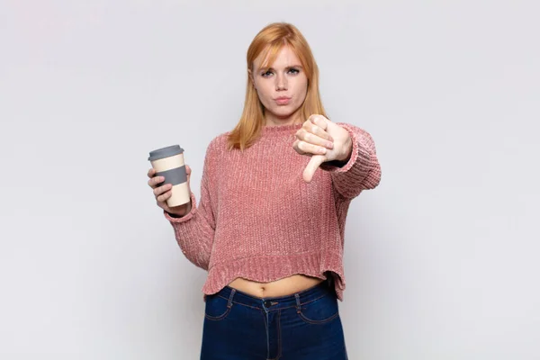 Pretty Woman Feeling Cross Angry Annoyed Disappointed Displeased Showing Thumbs — Stock Photo, Image