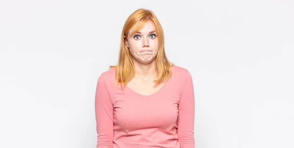 Red Head Pretty Woman Feeling Sad Stressed Upset Because Bad — Stock Photo, Image