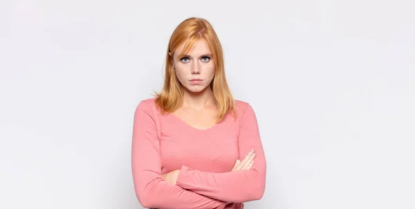 Red Head Pretty Woman Feeling Displeased Disappointed Looking Serious Annoyed — Stock Photo, Image