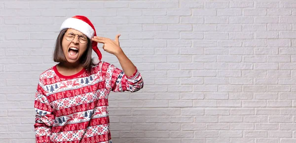 Mulher Bonita Com Chapéu Pai Natal Conceito Natal — Fotografia de Stock