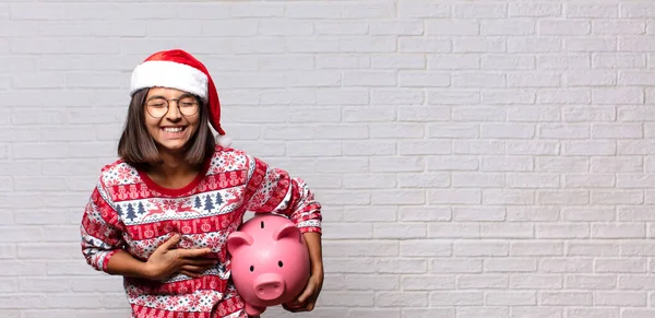 Jolie Femme Avec Chapeau Père Noël Concept Noël — Photo