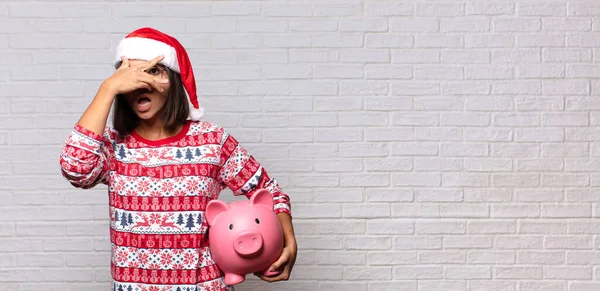 Jolie Femme Avec Chapeau Père Noël Concept Noël — Photo