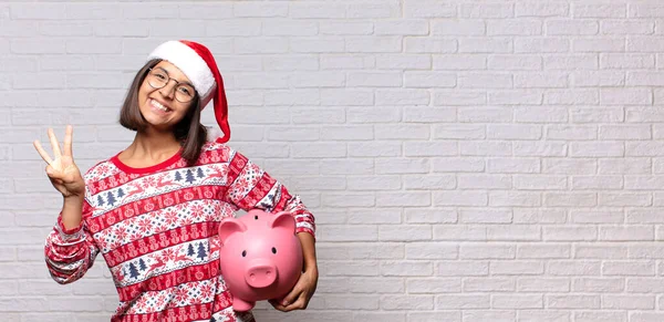 Jolie Femme Avec Chapeau Père Noël Concept Noël — Photo