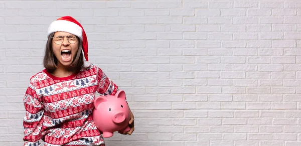 Mujer Bonita Con Sombrero Santa Concepto Navidad —  Fotos de Stock