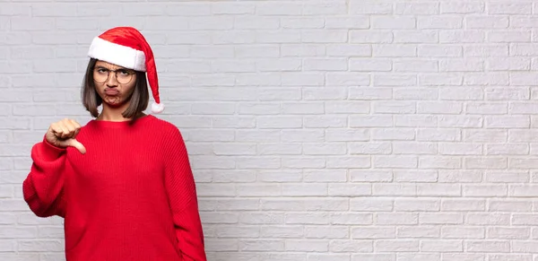 Bella Donna Con Cappello Babbo Natale Concetto Natale — Foto Stock