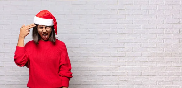 Mujer Bonita Con Sombrero Santa Concepto Navidad — Foto de Stock