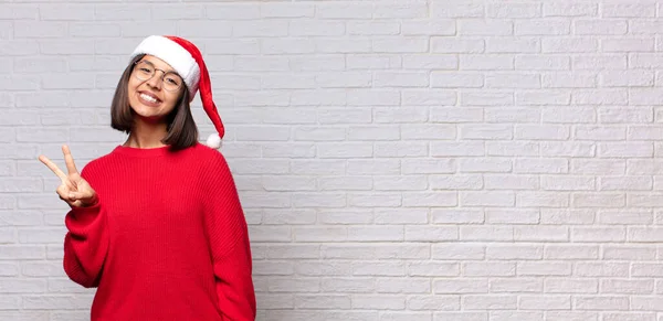 Bella Donna Con Cappello Babbo Natale Concetto Natale — Foto Stock
