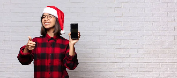 Mujer Bonita Con Sombrero Santa Concepto Navidad —  Fotos de Stock