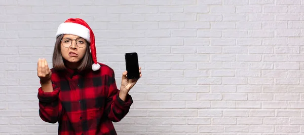 Mujer Bonita Con Sombrero Santa Concepto Navidad — Foto de Stock