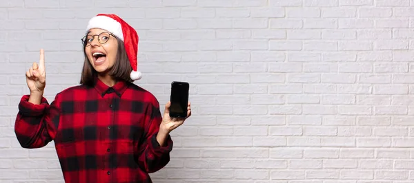 Mujer Bonita Con Sombrero Santa Concepto Navidad —  Fotos de Stock