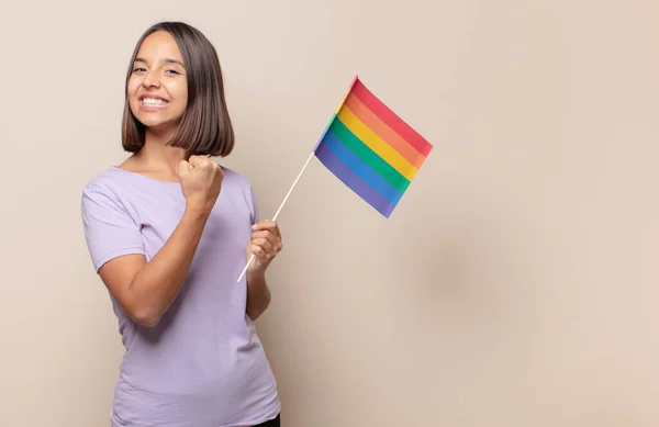 Young Woman Feeling Happy Positive Successful Motivated Facing Challenge Celebrating — Stock Photo, Image