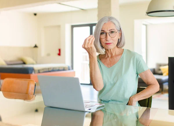 Middle Age Woman Making Capice Money Gesture Telling You Pay — Stock Photo, Image