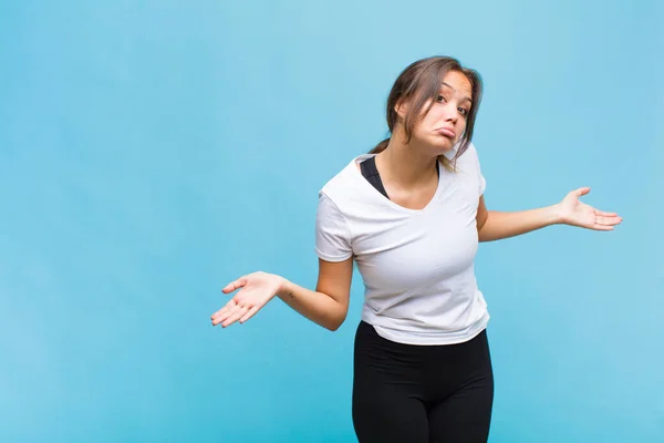 Young Hispanic Woman Feeling Clueless Confused Having Idea Absolutely Puzzled — Stock Photo, Image